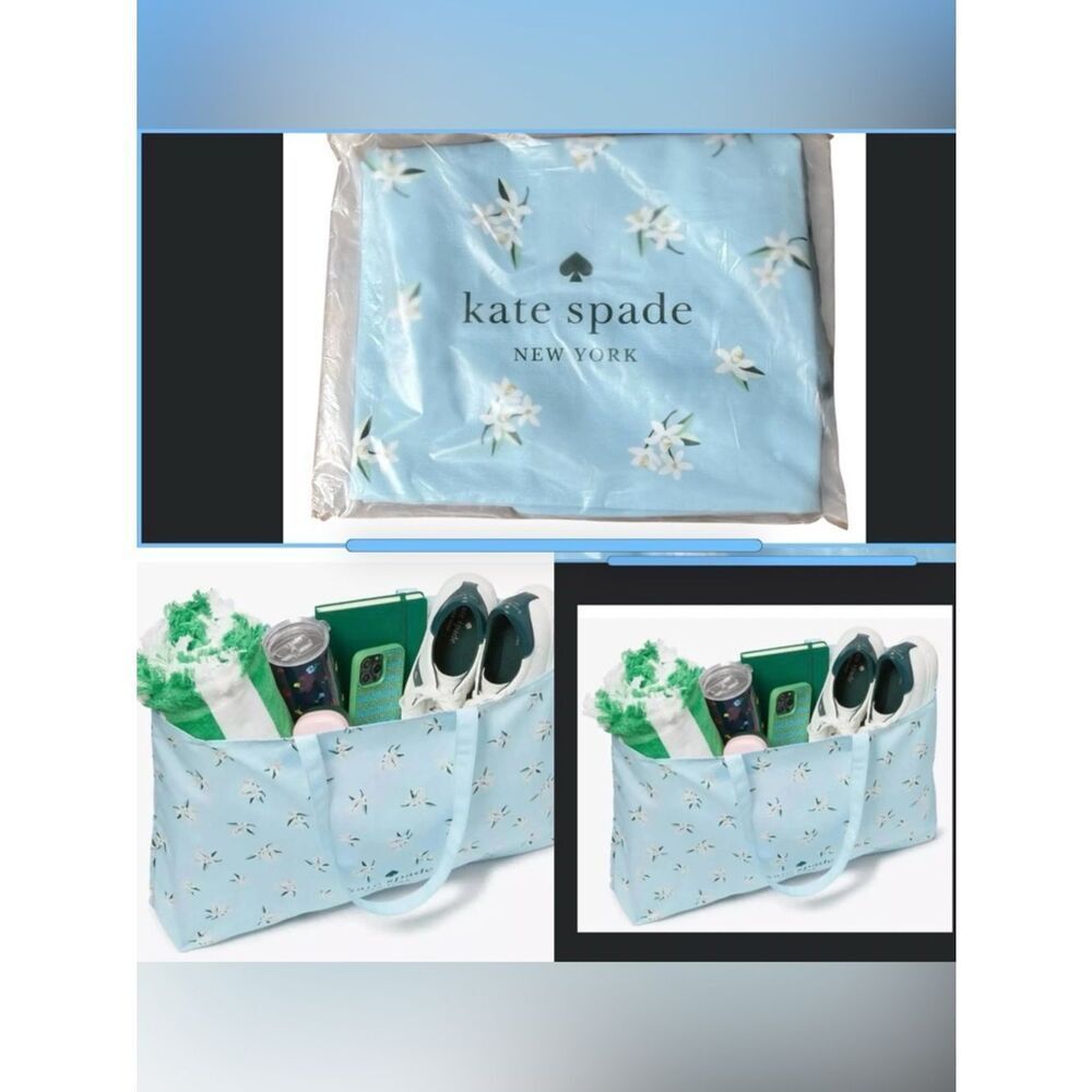 Kate Spade light blue floral reusable shopping or beach bag